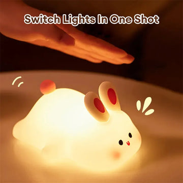 Cute LED Night Light Touch Sensor Cartoon Kid's Nightlights Big Face Rabbit Silicone Night Light Christmas Gift Bedside Lamp Home Decor