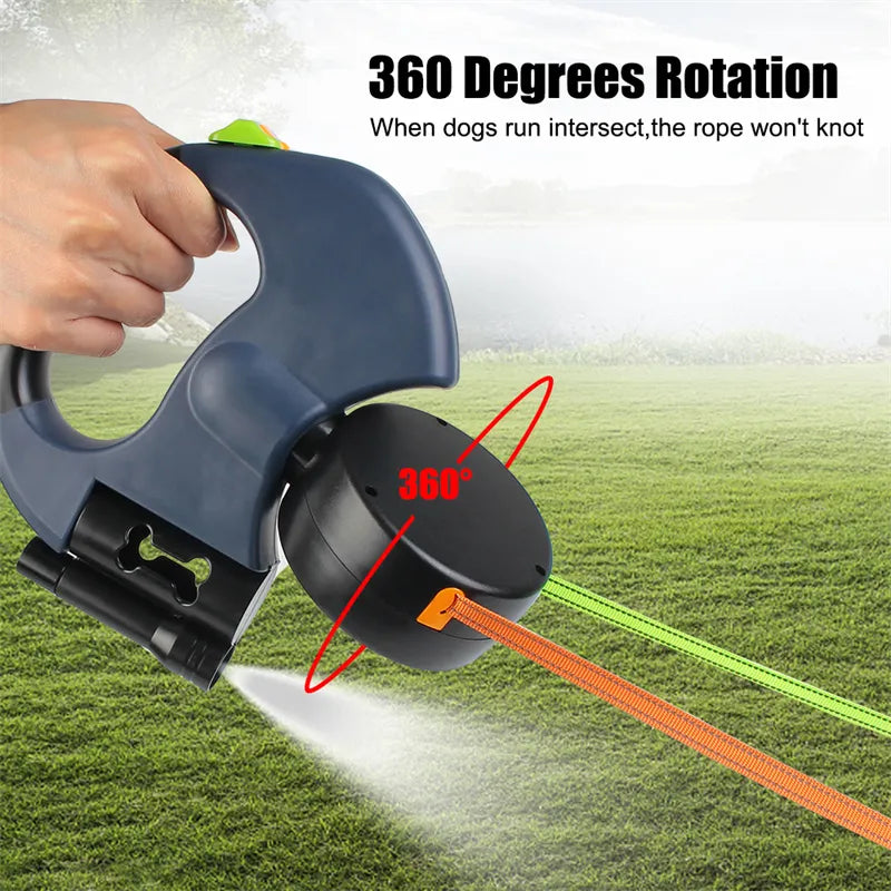 Retractable Dog Leash For Small Dogs Reflective Dual Pet Leash Lead 360 Swivel No Double Dog Walking Leash With Lights Pet Products